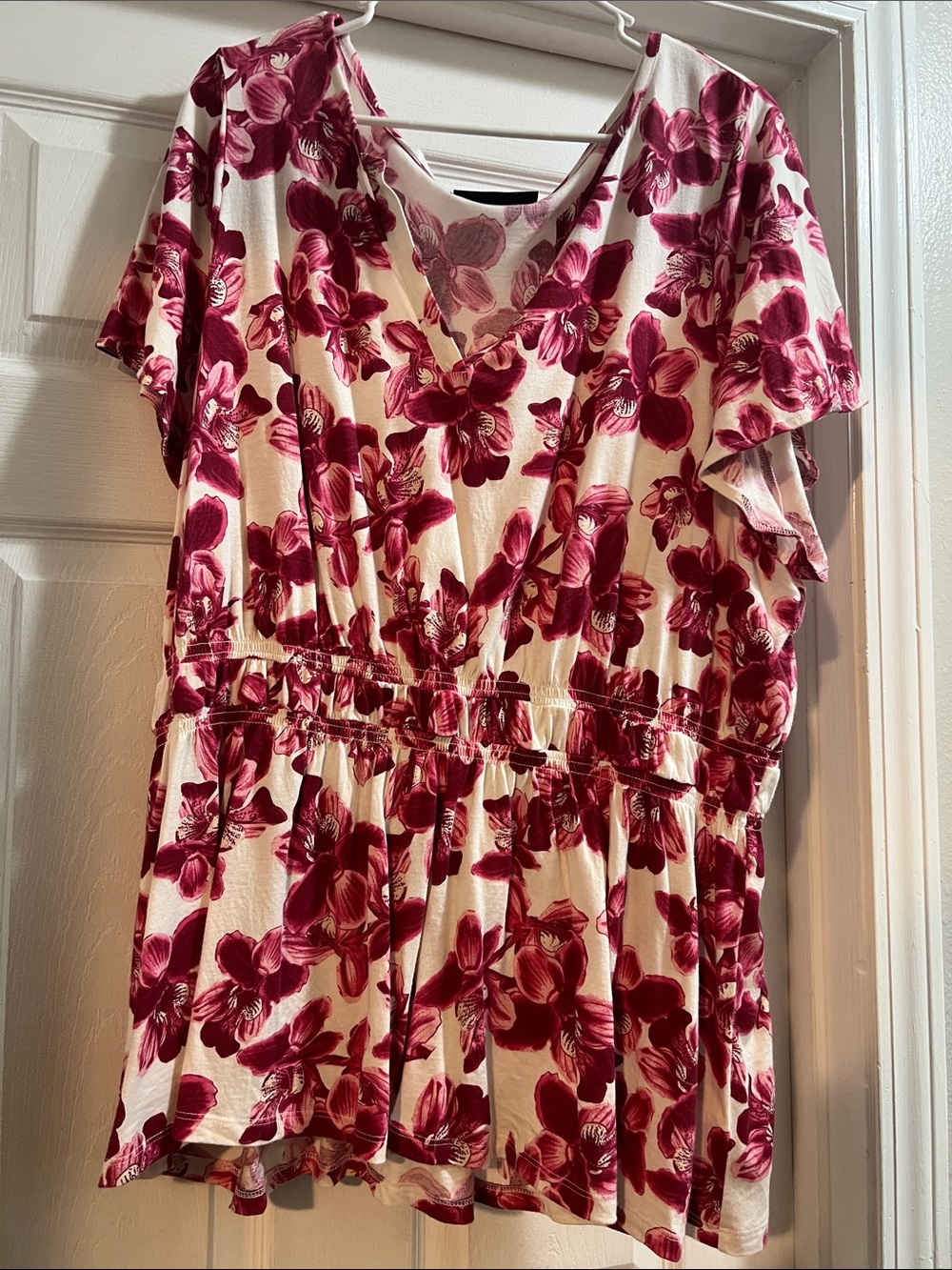 Lane Bryant Cream Top with Rose Floral Print